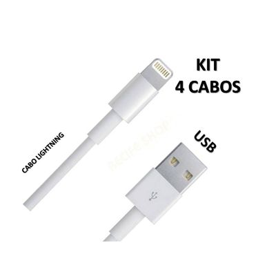 Conjunto 4 Cabos Lightning 1m  Sincronização Rápida e Máxima Confiabilidade