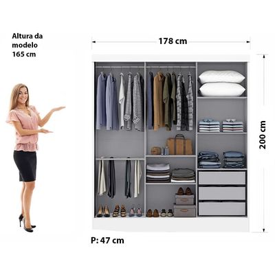 Guarda-Roupa Maxel Móveis Plata com 3 Portas 3 Gavetas e Espelho Branco