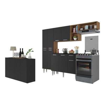 Cozinha Completa com Aparador Multimóveis Madeirada/preta