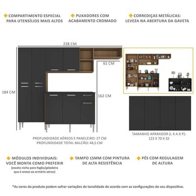 Cozinha Completa com Aparador Multimóveis Madeirada/preta