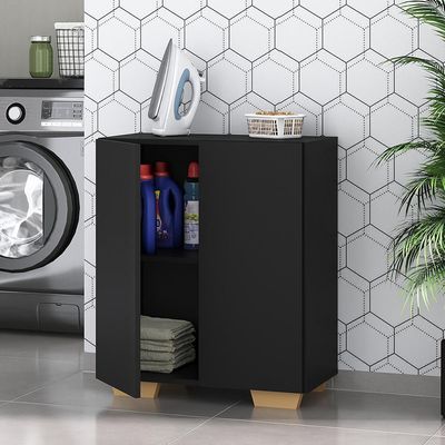 Armário Lavanderia Com 2 Portas Multimóveis Preto/natural