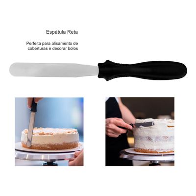 Espatula para Bolo Reta Angular Ponta Fina Inox Confeitaria