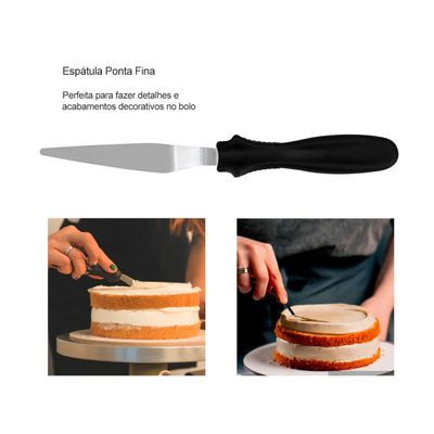 Espatula para Bolo Reta Angular Ponta Fina Inox Confeitaria