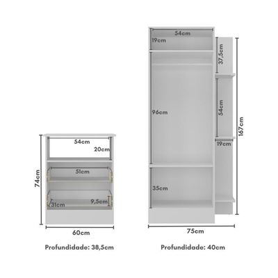 Guarda Roupas 2 Portas Com Cômoda 2 Gavetas Multimóveis Branco