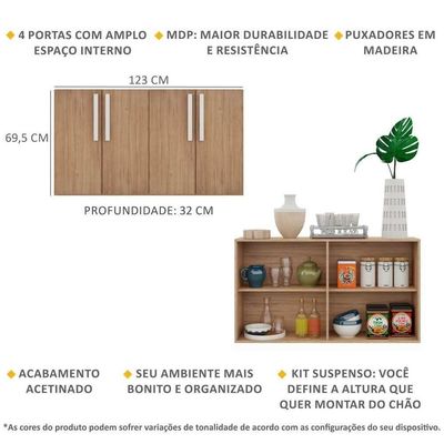 Aparador Buffet 4 Portas Suspenso Viena V3605 Rustic/Branco Rustic/Branco