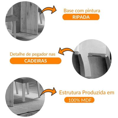 Mesa Olímpia 120cm Mdf Canto Reto Com 4 Cadeiras Carol