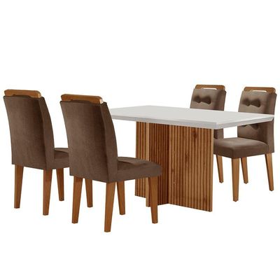 Mesa Olímpia 120cm Mdf Canto Reto Com 4 Cadeiras Carol