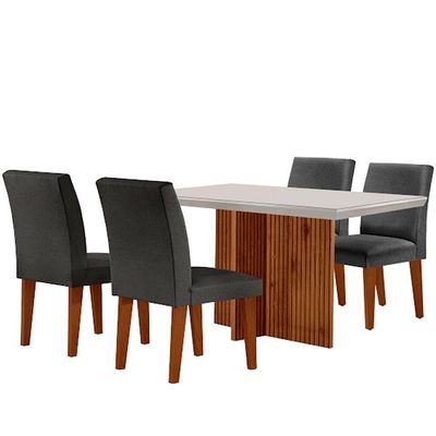 Mesa Olimpia 120 Mdf Vidro Canto Reto Com 4 Cadeiras