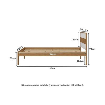 Cama De Solteiro Para Colchão 88 X 188 Cm Multimóveis Amêndoa Branco