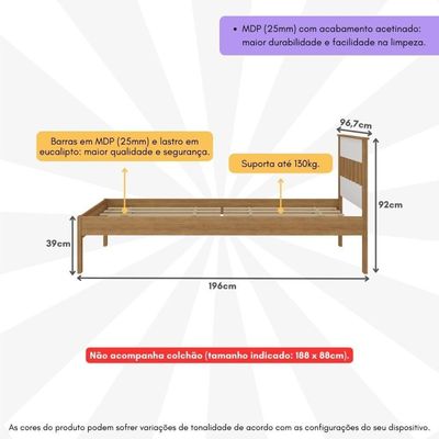 Cama De Solteiro Para Colchão 88 X 188 Cm Multimóveis Amêndoa Branco