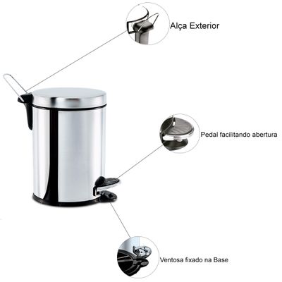 Lixeira Inox com Pedal e Balde 3L e Alça Externa Decorline - Brinox 3040/201
