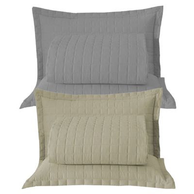 Combo 2 Kit Cobre Leito Colcha Monaco Casal Dupla Face - Cinza - Caqui