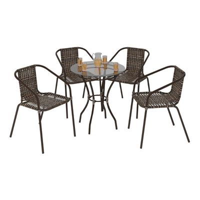 Conjunto Jardim Mesa Vidro 60cm 4Cadeiras Junco Cr8008 Café