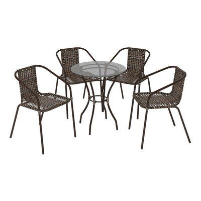 Conjunto Jardim Mesa Vidro 60cm 4Cadeiras Junco Cr8008 Café