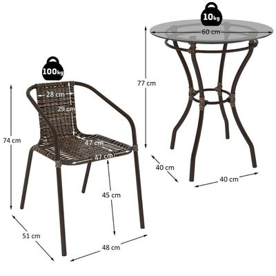 Conjunto Jardim Mesa Vidro 60cm 4Cadeiras Junco Cr8008 Café