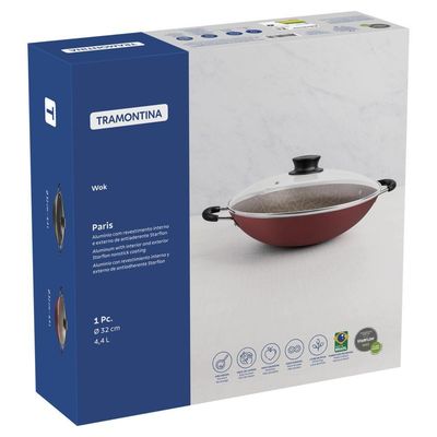 Wok Tramontina Paris Com Revestimento Interno E Externo Em Antiaderente Starflon Max Vermelho