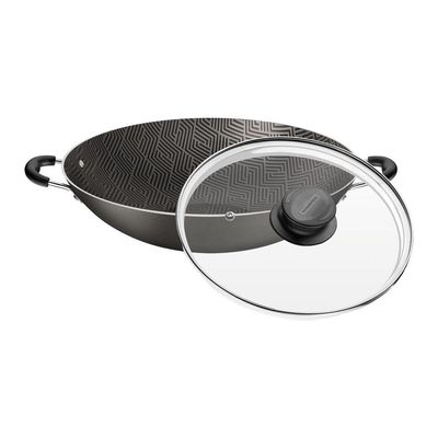 Wok Tramontina Paris com Revestimento Interno E Externo Em Antiaderente Starflon Max Chumbo Tampa