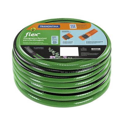Mangueira Flex Para Jardim Tramontina Verde Com Faixa Preta Em Pvc 4 Camadas 15 M Com Engate Rosqueado E Esguicho