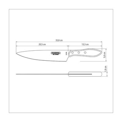 Faca Tramontina Para Carne 8" Em Aço Inox E Cabo Castanho Polywood