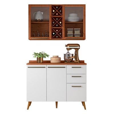Armário De Cozinha Compacta 4 Portas 3 Gavetas Vidro Reflecta Com Adega 1,20m Favorita Branco/nature