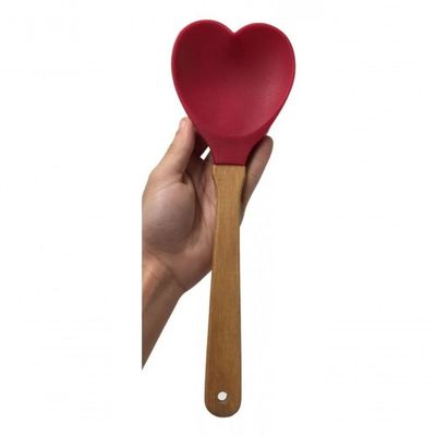 Colher De Silicone 31 Cm Cabo De Madeira Coração - Wellmix