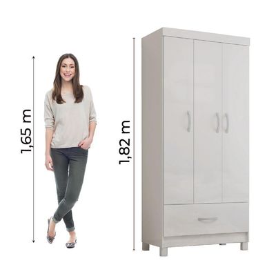 Guarda Roupas Solteiro 3 Portas 1 Gaveta Branco Prince Demóbile Branco