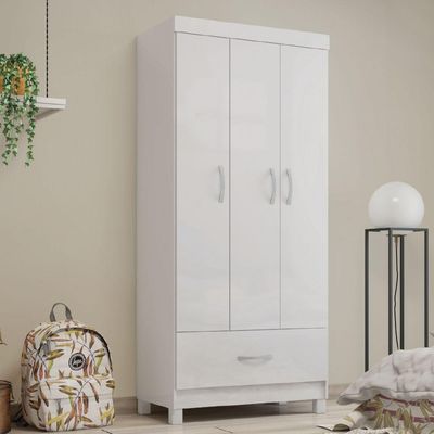 Guarda Roupas Solteiro 3 Portas 1 Gaveta Branco Prince Demóbile Branco