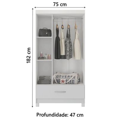 Guarda Roupas Solteiro 3 Portas 1 Gaveta Branco Prince Demóbile Branco