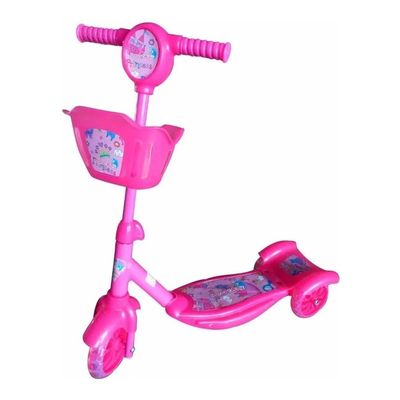 Patinete infantil 3 rodas com cesta rosa para crianças