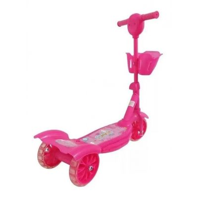 Patinete infantil 3 rodas com cesta rosa para crianças