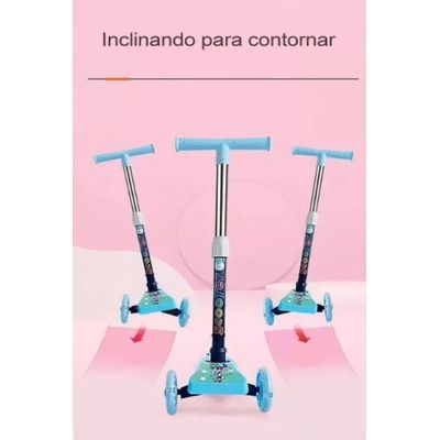 Patinete Dobrável Infantil 3 Rodinhas rosa Lazer criança