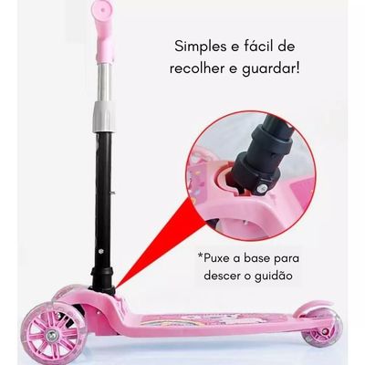 Patinete Dobrável Infantil 3 Rodinhas rosa Lazer criança