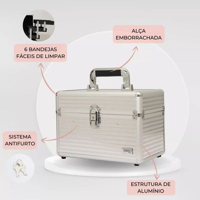 Maleta De Maquiagem Objetos Anna Make Média Vazia Prata
