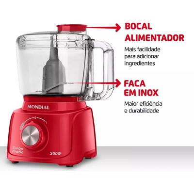 Mini Processador Turbo Pratic Mp16b 300w Preto Mondial 110V Vermelho