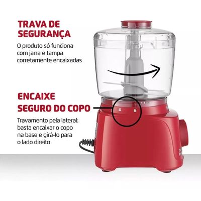 Mini Processador Turbo Pratic Mp16b 300w Preto Mondial 110V Vermelho