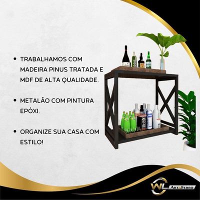 Adega Bar Industrial Para Bebidas Prateleira Dupla Mdf Preto