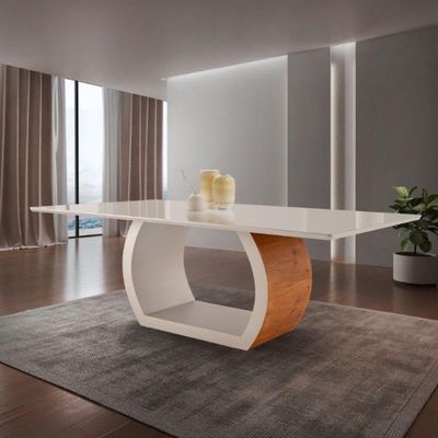 Mesa Para Sala De Jantar Ellis 220cm Moderna Mobília Cinamomo Com Off White-off White