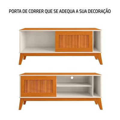Rack Bancada Para Tv Até 55 Polegadas 1,36m Ripado Impressão 3d 1 Porta Off White/cedro Aruba Edn Off W/natu