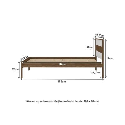 Cama De Solteiro Para Colchão 88 X 188 Cm Multimóveis Nogal Branco