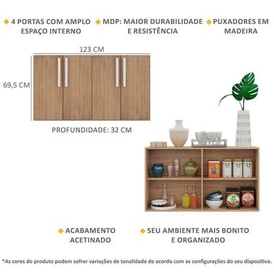 Aparador Buffet 4 Portas Viena V3604 Rustic/Branco Rustic/Branco