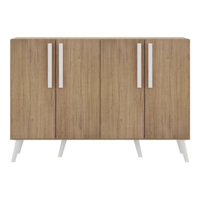 Aparador Buffet 4 Portas Retrô Viena V3606 Rustic/Branco Rustic/Branco