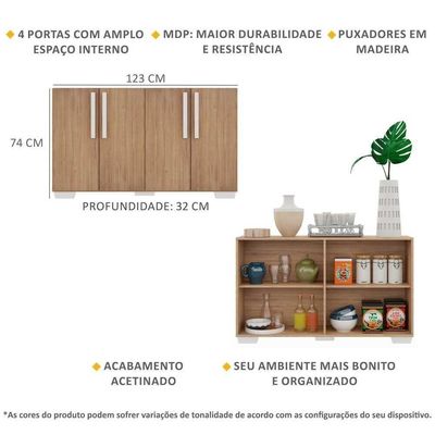 Aparador Buffet 4 Portas Com Pés Quadrados Viena V3607 Rustic/Branco Rustic/Branco