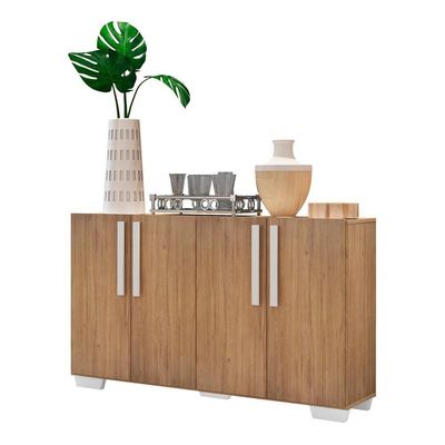 Aparador Buffet 4 Portas Com Pés Quadrados Viena V3607 Rustic/Branco Rustic/Branco