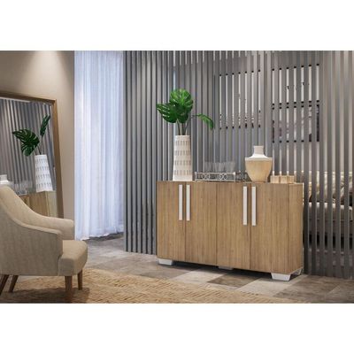 Aparador Buffet 4 Portas Com Pés Quadrados Viena V3607 Rustic/Branco Rustic/Branco
