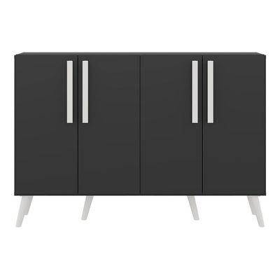 Aparador Buffet 4 Portas Retrô Viena V3606 Preto/Branco Preto/Branco