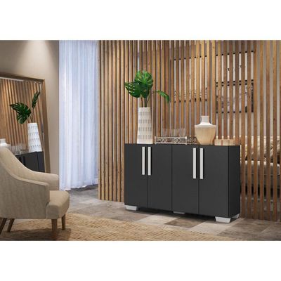 Aparador Buffet 4 Portas Com Pés Quadrados Viena V3607 Preto/Branco Preto/Branco