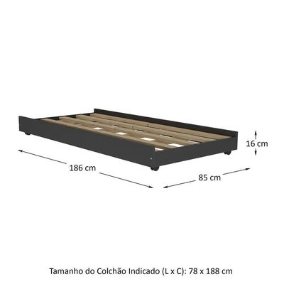 Cama Auxiliar Solteiro p/ Colchão 78 X 188cm Multimóveis Cr35091 Preto