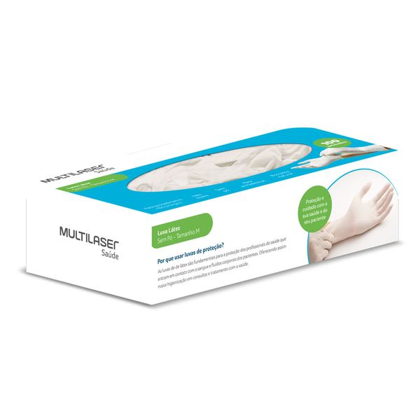 Luva Latex Sem Pó - Tamanho G - Caixa com 100 unidades Multilaser Saúde - HC280 HC280