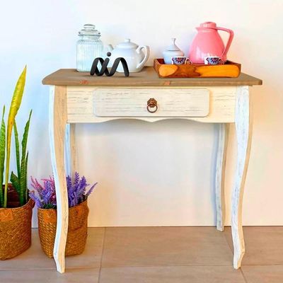 Balcão Madeira Maciça 1 Gaveta Pés Luis Xv Branco Garapa D230 Denk