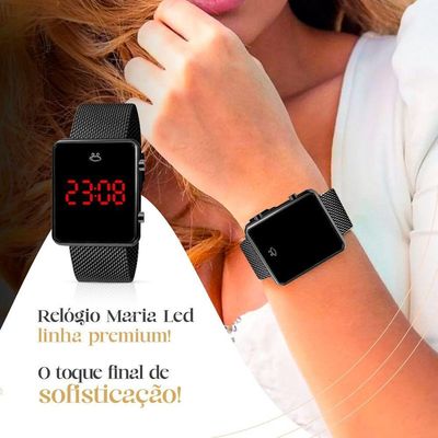 Relogio Feminino Preto Digital + Colar + Brincos + Caixa Casual Quadrado Pulseira Ajustável Presente